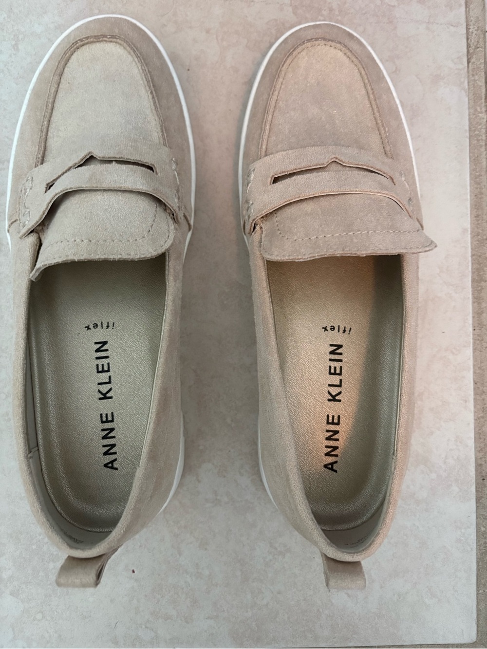 Anne Klein Beige Suede Penny Loafers 8M